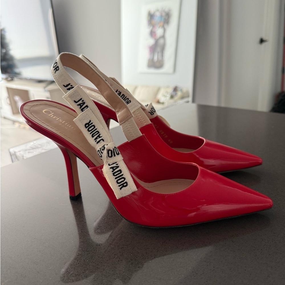 Dior Vibrant Red Patent Slingback Heels